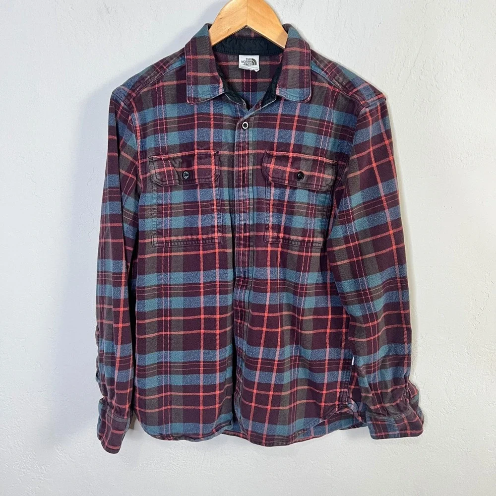 The North Face Flannel Shirt Bundle (2)‎ Mens Size M Blue Maroon Plaid Cotton